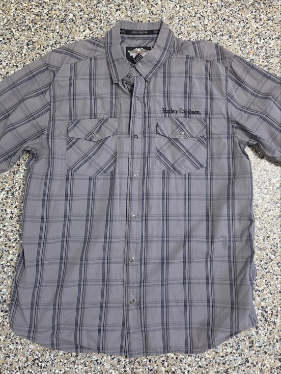 Harley-Davidson Other - Harley-Davidson Gray Plaid Short Sleeve Button-Down Shirt